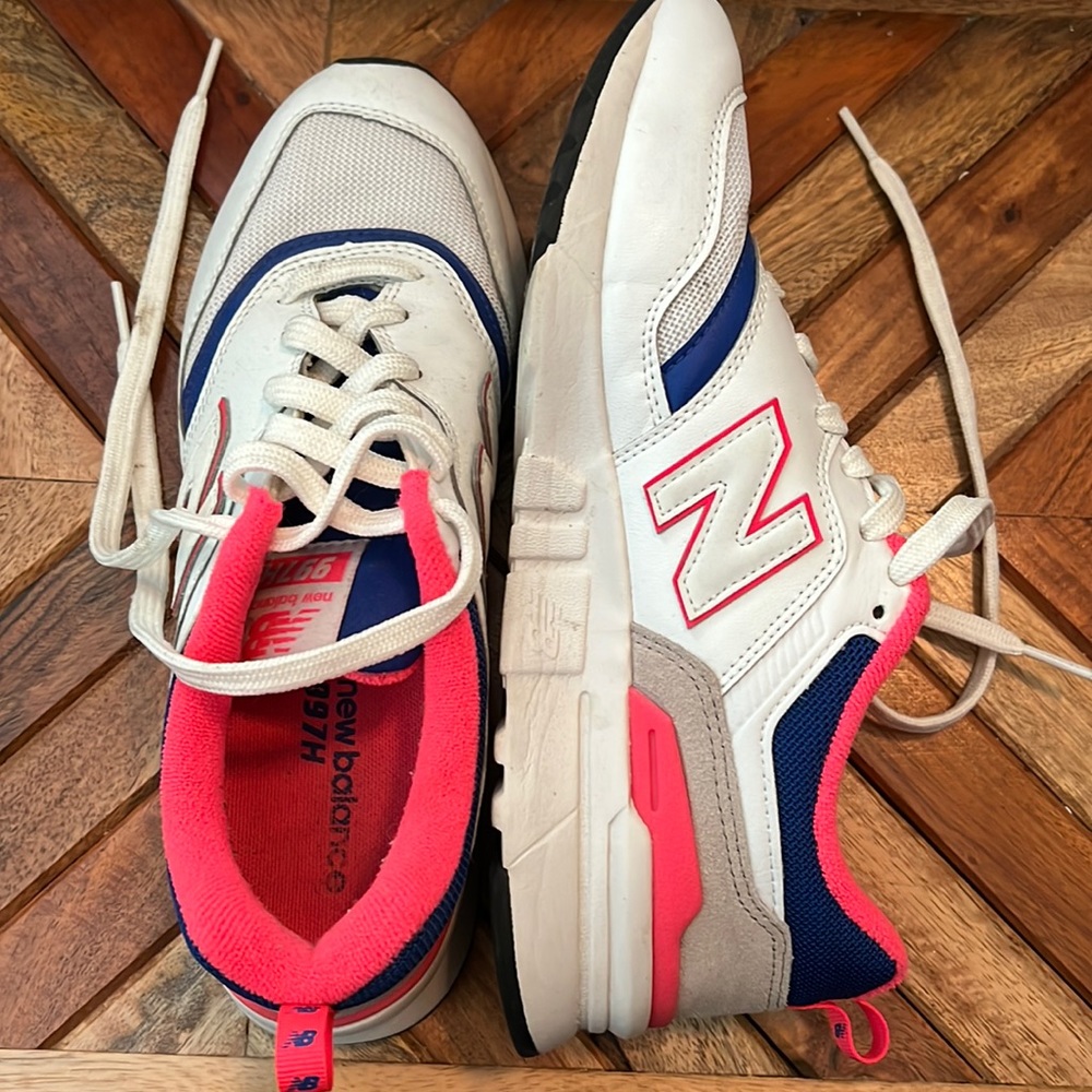 Pink, Blue, and White New Balance 997H. Size 7.5